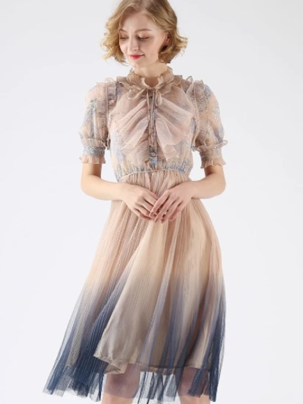 Chicwish We Know It All Gradient Pleated Mesh Tulle Dress Small